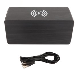 Bluetooth Speaker Digital Wooden Alarm Clock Wireless Charging 15W Dual Alarm Snooze LED Alarm Clock Black