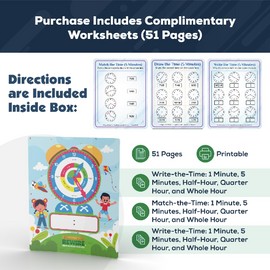 Clock Buddy – Interactive Kids Clock for Learning to Tell Time – Moveable Hands, Dry Erase Surface, Magnets & Lanyard – Includes Worksheets – Fun & Educational Time Teaching Tool for Ages 5+