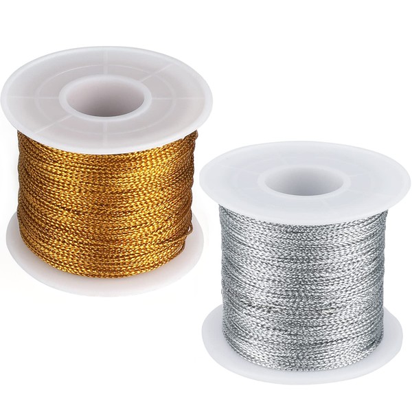 G2PLUS 200 m Silver and Gold Metallic Cord, 1 mm Cord Twine DIY Craft Cord, Packaging Cord for Gift Paper, Decoration, Crafts
