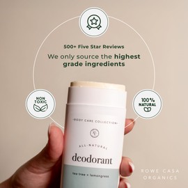 Rowe Casa Organics Rowe Casa Organics Tea Tree + Lemongrass Natural Deodorant for Men and Women, Fresh and Energizing Paraben-Free Deodorant Stick with Therapeutic-Grade Essential Oils, 2 oz