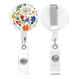 TPOAEL 2 Pack Retractable Badge Holders Cute Badge Reel Badge Clip ID Card Holders for Student Office Worker Doctor Nurse Teacher (cute luxury flower)