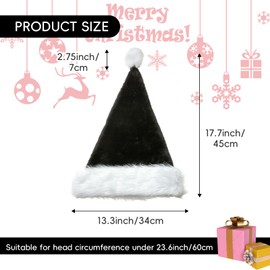 CIPOWM Christmas Santa Hat for Adults, Velvet Santa Hats Plush Christmas Hat for Xmas New Year Party Decorations and Supplies (Black)