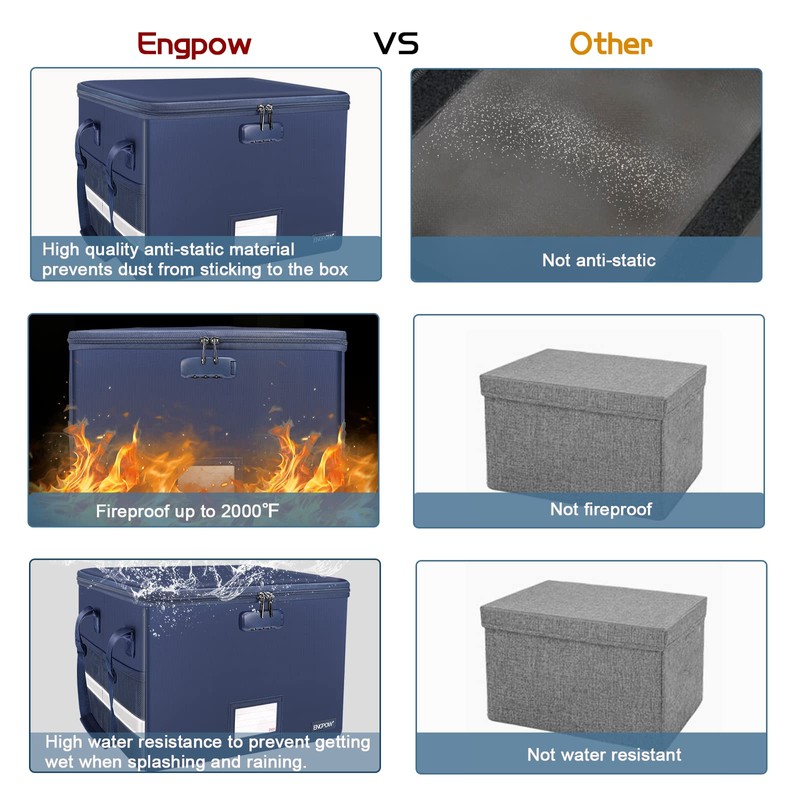 ENGPOW File Box with Lock, Fireproof Document Box with Pockets,