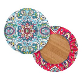 gearider Round Bar Stretch Stool Seat Covers, Boho Mandala Floral Pattern High Elastic Soft Stool Cushion Slipcover for Bar Home Hotel (Small, 2 Pieces)