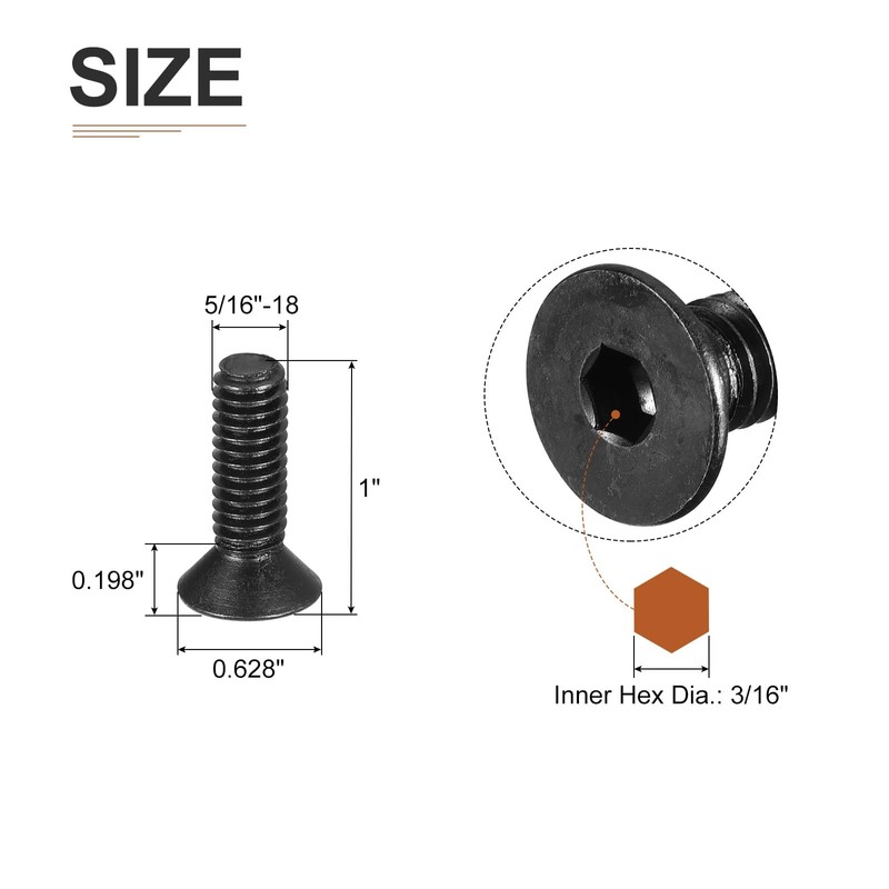 DTGN 5/16-18x1" Flat Head Socket Cap Screws, 30 Pack Hex