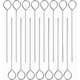 12 PCS 8'' Metal skewers for Kebabs, skewers Stainless Steel, Metal skewers,Kebab skewers for air Fryer,Metal Kebab skewers,Chicken skewers,Turkey Kebabs,BBQ Accessories,Kebab skewers (12)