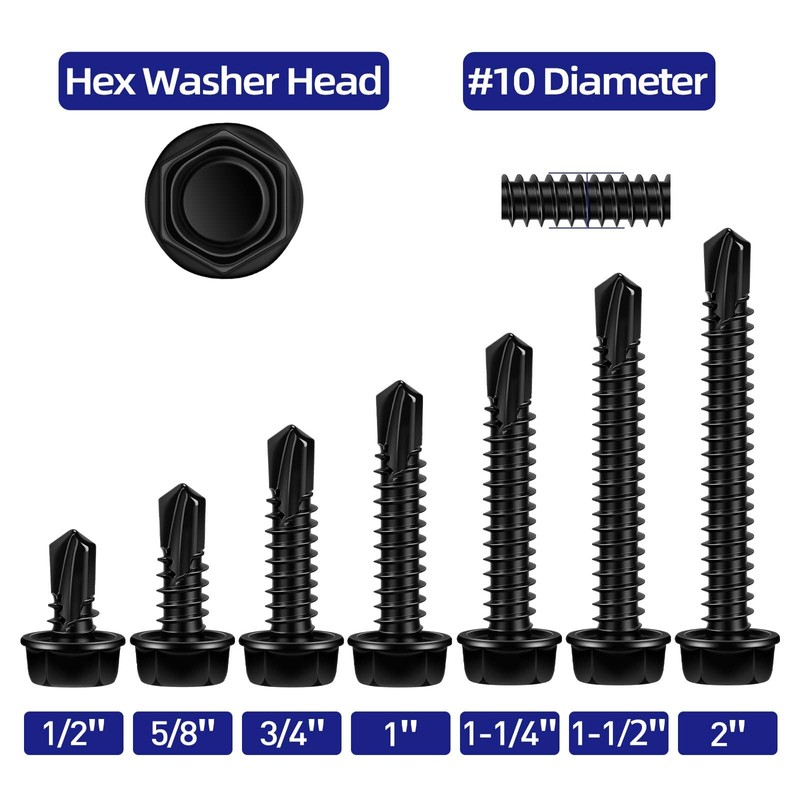 Etauwe #10 x 3/4" Hex Washer Head Self Tapping Screws,