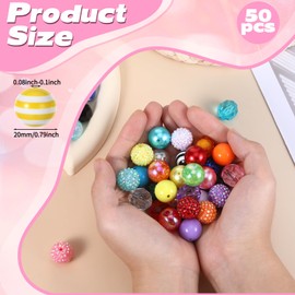 50 Pcs 20 mm Beads for Pens,Bright Rhinestone Beads,Beaded Pen Supplies,Mix Color Round Bead for Keychain Bag Necklace Bracelet Jewelry Making DIY Crafts Beadable Items