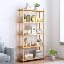 IOTXY 5-Tier Wooden Shelf Bookcase - Modern Open Bookshelf, Free Standing Storage Rack, Multifunctional Display Stand for Home and Office, Oak, Rectangle