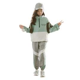 ANGELCITY HIPHOP L01 Jersey, Children's Clothing, Girls' Sweatshirt, Long Sleeve, Top and Bottom Set, 2-piece Set, Simple, Athletic Wear, Korean Style, Stylish, Outerwear, Spring and Autumn, Casual,