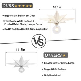 16 inch Flush Mount Ceiling Light with Pull Chain On/Off Switch, White Star Ceiling Light Fixtures, Farmhouse Modern Lighting for Hallway, Entryway, Porch, Study, Bedroom, Stair, Kitchen, Bathroom