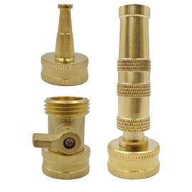 Solid Brass 4-Inch Heavy Duty Adjustable Twist Hose Nozzle,High Pressure Hose Nozzle with On-Off Valve Control, Leakproof Operation 3/4" GHT Connector for Cleaning Car, Watering Flowers, Lawns, Plants