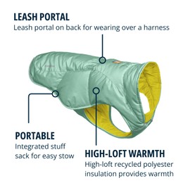Ruffwear, Quinzee Jacket, Insulated and Water-Resistant Jacket for Dogs with Stuff Sack, River Rock Green, X-Large