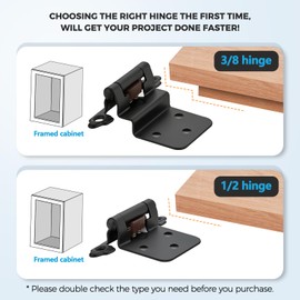 20 Pack (10 Pairs) 3/8 Inch Insert Kitchen Cabinet Hinges, Matte Black Self Closing Hinges for Kitchen Cabinet Doors, Semi-Concealed Cupboard Hardware, Face Mount Hardware, Black