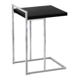 Home Square Thick Wood Panel Top C Side Table in Black and Chrome - Set of 2