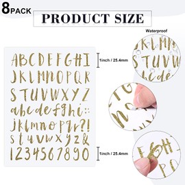 8 Sheets Vinyl Alphabet Letter Sticker Cursive Alphabet Letter Script Pantry Labels Self-Adhesive Vinyl Sticker for Scrapbooking Mailbox Kitchen Signs Grad Cap Containers Jar Labels (Gold,1 Inch)