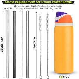 4pcs Reusable Metal Straws Compatible with Owala Water Bottle 24oz 32oz - Stainless Steel Straws with 2 Cleaning Brushes