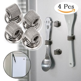 BTSKY 4 Pcs Super Strong Magnetic Pen Pencil Holders Clips with Adjustable Spring Loop, Removable Stainless Steel Pen Clip, Fit Any Size Pens Markers Use in Home Office Refrigerator, Whiteboard