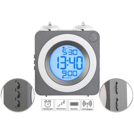 St. Leonhard Wecker extra laut: Digitaler Funk-Glockenwecker mit 2 Weckzeiten, Wochentags-Alarm, eckig (Wecker Montag bis Freitag, Funkwecker laut, Beleuchtete Uhr)