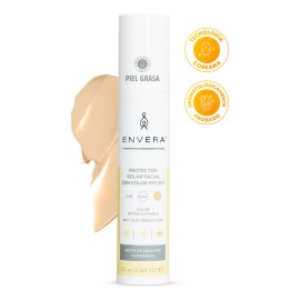 Protector Solar Facial Color LIGHT Oil Control Piel Grasa SPF 50+ UVA/UVB PA++++ | Protector 4 en 1 Ultra Matificante + Antioxidantes + Primer | Resistente al Agua y Sudor | ENVERA