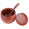 Wooden Spice Container, Salt Box with Lid, Spoon, Vintage Spice