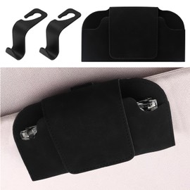 Sonnenbrillenhalter für Auto Visier Mit 2 Haken,Brillenhalter für Auto Sonnenblende Mit Clips,Universal-Visier Auto Sonnenbrillenhalter Leder,brillenetui brillenablage Auto,Zubehör Innenraum Schwarz