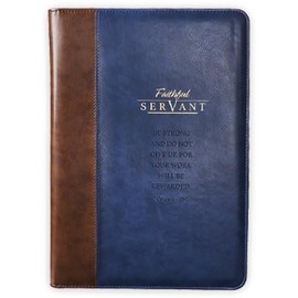 Christian Art Gifts Faithful Servant 2 Chronicles 15:7 Zippered Brown Faux Leather Padfolio/Portfolio Folder Notepad with Single Pen with Highlighter Tip for Notes