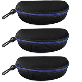alladaga Pack of 3 Glasses Case with Zipper and Plastic Carabiner Clip, blue