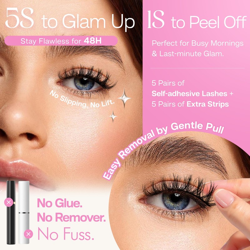 CALAILIS Self Adhesive Eyelashes 5 Pairs Natural Look Press On