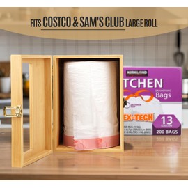 Libreshine Extra Large Bamboo Trash Bag Dispenser Holder for Tall Kitchen Bags, Fits Costco Jumbo Rolls, 13–33 Gallon Garbage Bag Organizer for Pantry, Under Sink/Wall/Cabinet/Freestanding Mount