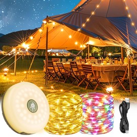 KERCAMKEL Camping Lichterkette Aufrollbar Solar - 10M 132LED Lichterkette Camping Solar Wasserdichte Lichterkette Aufrollbar mit Beleuchtungsmodi für Camping, Wandern und Hof Dekoration