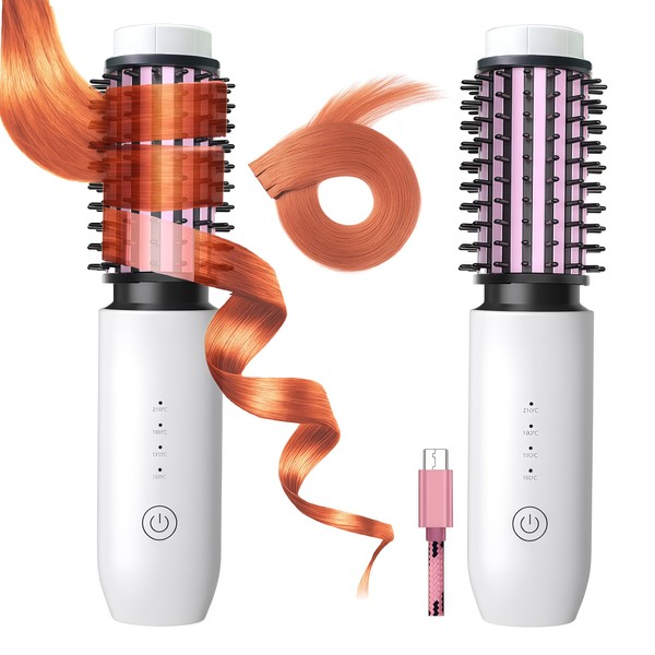 Satxtrem 2-in-1 Cordless Curling Iron & Straightener Brush,Heated Hair Styler