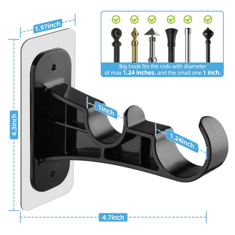 Antimbee 12 Pack No Drill Double Curtain Rod Brackets, No
