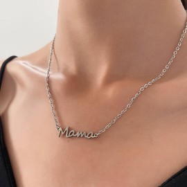 Dreuyet Mama Necklace Dainty Chain Mama Necklace Initial Letter Mama Pendant Necklaces 18k Gold Plated Mom Jewelry Gift Mother's Day Mother's Birthday Jewelry Gift (Silver Mama)