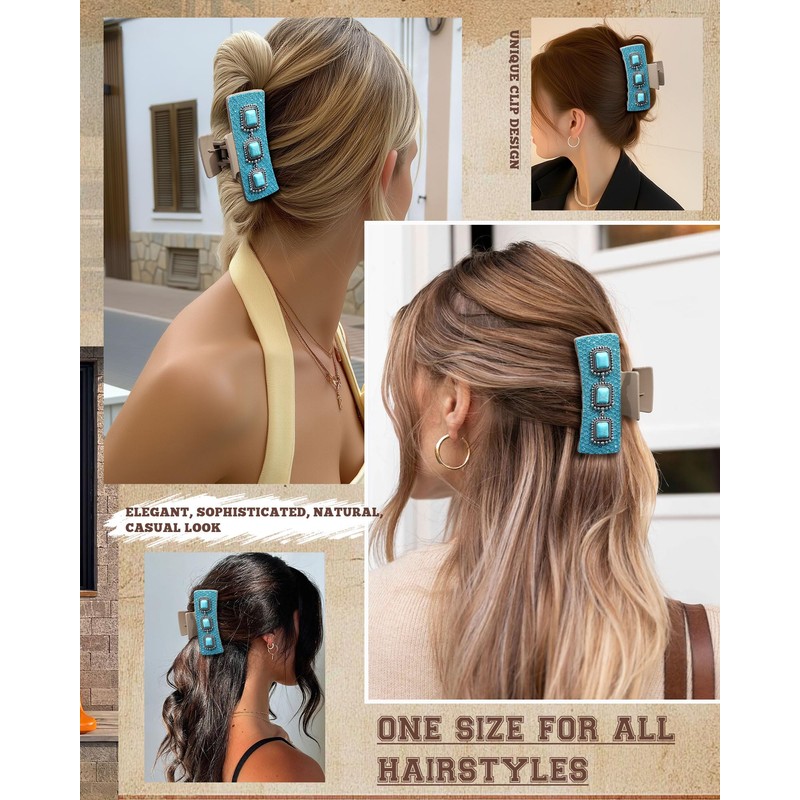 ACECHA Western Hair Claw Clips for Women, Turquoise Stone -