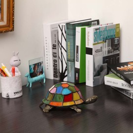 Bieye L10594 Turtle Tiffany Style Stained Glass Accent Table Lamp Night Light for Bedside Living Room (Multi-Colored)