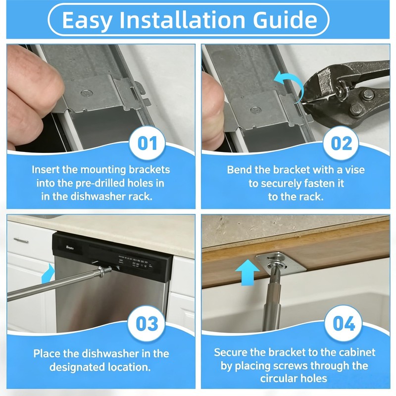 4-Pack Dishwasher Bracket-Undercounter, Dishwasher Clips, Dishwasher Mounting Bracket, with Screws