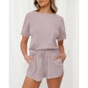 wkwmrpet Women's Waffle Knit Pjs Short Sleeve Top and Shorts