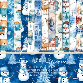 24 Sheets 6'' x 6'' Christmas Scrapbook Paper Winter Theme Cute Pattern One Sided Cardstock for DIY Card Making Decorative Paper (R2444)