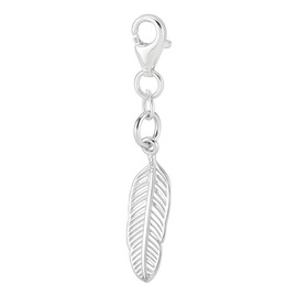 PH PandaHall 32mm Feather Charms Pendants, 925 Sterling Silver Feather Charms Platinum Feather Clip on Charm for DIY Key Chain Sweater Chain Bracelet Necklace Jewelry Making Findings