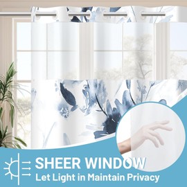 ALINK No Hook Shower Curtain with Snap in Liner - Fabric Waterproof Inner Liner, Plants Watercolor Green Eucalyptus Leaves Farmhouse Cloth Shower Curtains - Machine Washable, 71 x 74 Inch