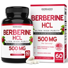 Berberine Supplement 500mg Per Serving (60 Capsules) Berberine HCL for Gut Health Support for Men and Women - Premium Supplements for Adults - Third Party Tested - Vegan Capsules & USA Made