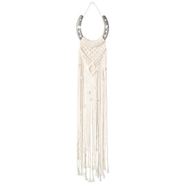 Macrame Equestrian Wall Hanging, Handmade Equestrian Themed Wall Art Decoration, Horseshoe Macrame Wall hanging, Boho Decor Horse Lover Decor (White B)