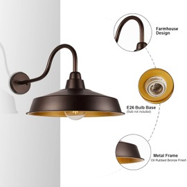 Diyel Barn Light Outdoor, 16 Inch Dome Large Farmhouse Exterior Light Fixture Wall Mount, Industrial Outdoor Wall Sconce Outside for House, Shop, Front Porch, Garage, Entryway, Orb, 1 Pack