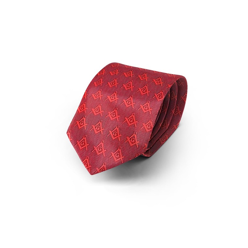 Red Square & Compass Masonic Neck Tie - [Red]