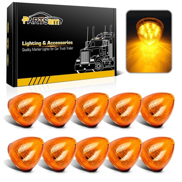 Partsam 10pcs 2 inch Amber 9LED Side Marker Light 2" Beehive Light Round Cone Clearance Lights for 12V Semi Truck Trailer Replacement for Peterbilt Kenworth Freightliner