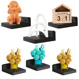 Set of 6 Wooden Wall Shelves, Hanging Shelves, Wall Brackets, Mini Shelf, Wall Shelf, Narrow Picture Rail, Small Floating Shelf, 10 cm for Bedroom, Living Room, Bathroom, Kitchen (Black)