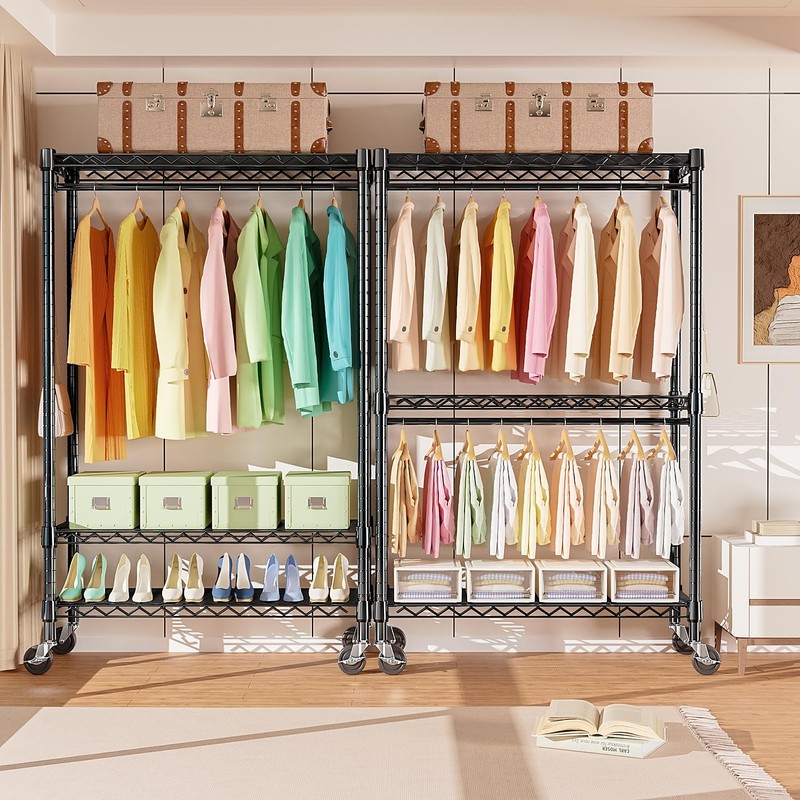 M MZG Heavy Duty Rolling Garment Rack 3 Tiers Adjustable