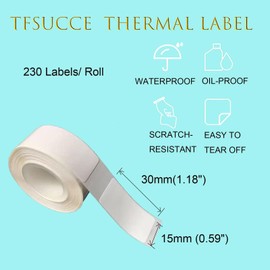 TFSUCCE White Label Print Paper 15mmx30mm (0.59" X 1.18"), 230 Labels/Roll Thermal Stickers Waterproof Self-Adhesive Multipurpose Labeling Tape Household Storage Labels