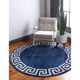 Unique Loom Athens Geometric Casual Area Rug, 8 Feet, Navy Blue/Beige